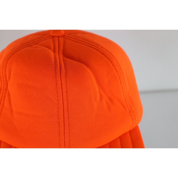 Vintage 90s Streetwear Distressed Blank Foam Ear Flap Fitted Hat Blaze Orange 7 - Picture 4 of 11